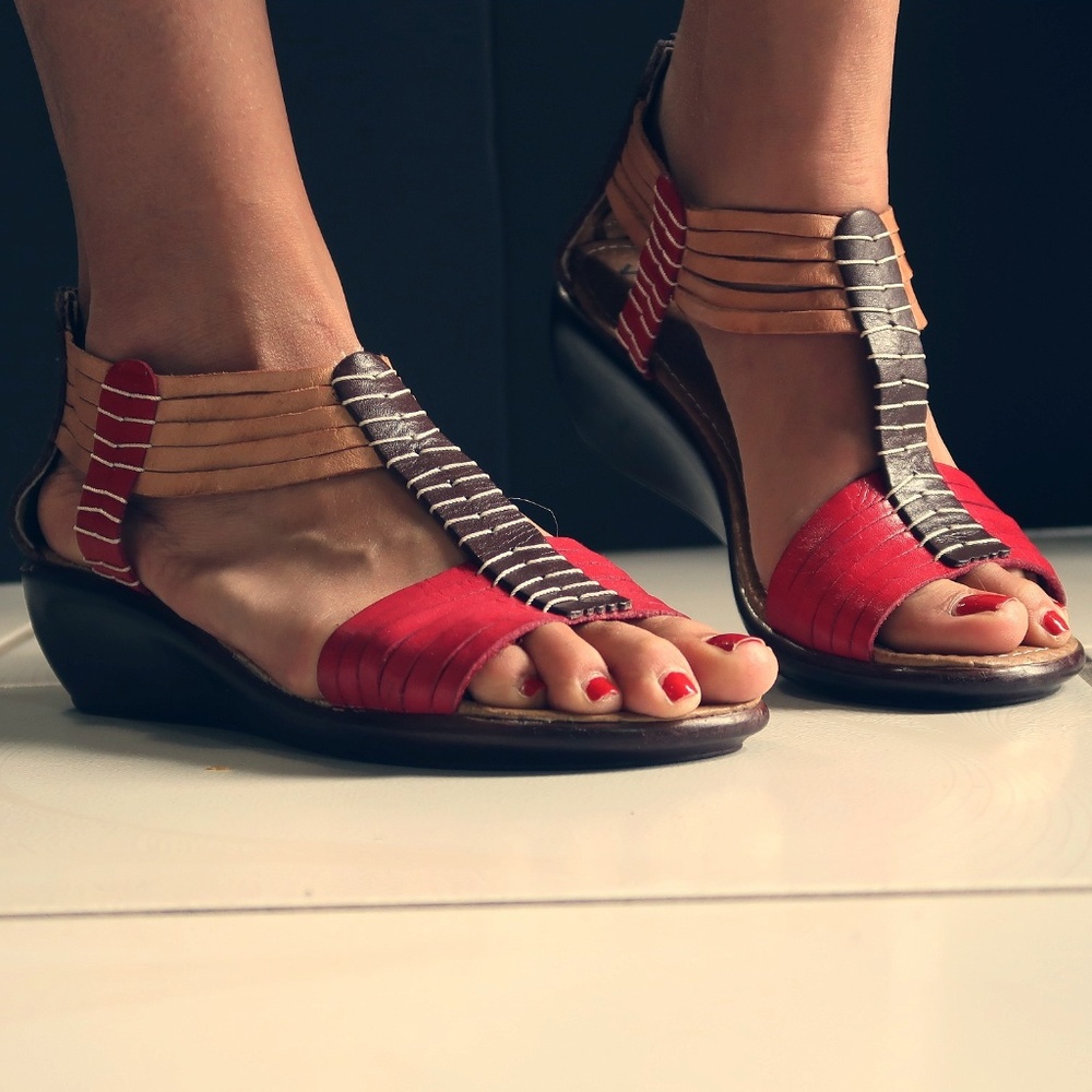 Red Leather Mexican Sandal with 2in heel